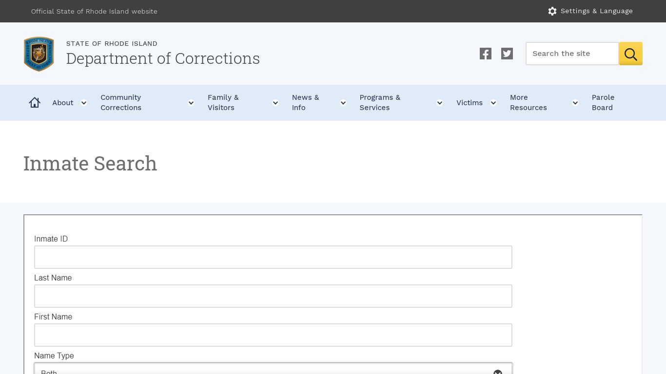 Inmate Search - Rhode Island Department of Corrections